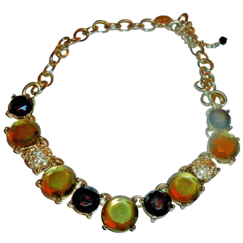 Simply Vera Vera Wang Statement Necklace Silver Tone‎ Smoky Amber Pave Stones